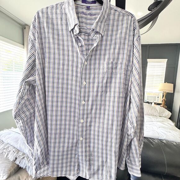 Alan Flusser Men’s XXL Button Down Shirt Plaid Cotton Multicolor Casual - Picture 1 of 7